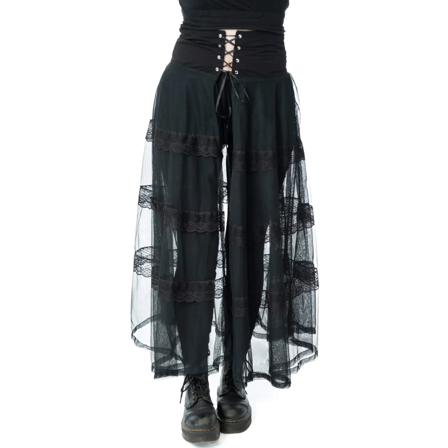 Poizen Industries Eliora Skirt – Black Gothic Sheer Lace Layered Skirt