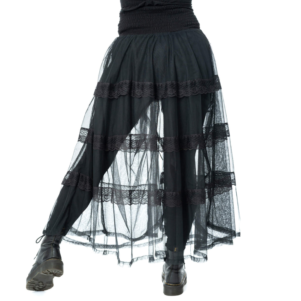Poizen Industries Eliora Skirt – Black Gothic Sheer Lace Layered Skirt