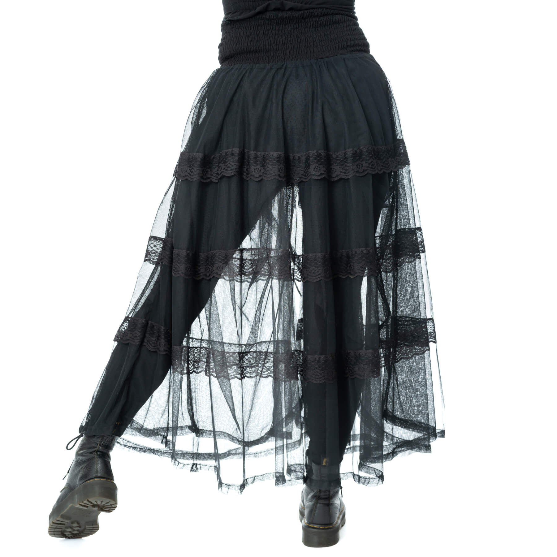 Poizen Industries Eliora Skirt – Black Gothic Sheer Lace Layered Skirt