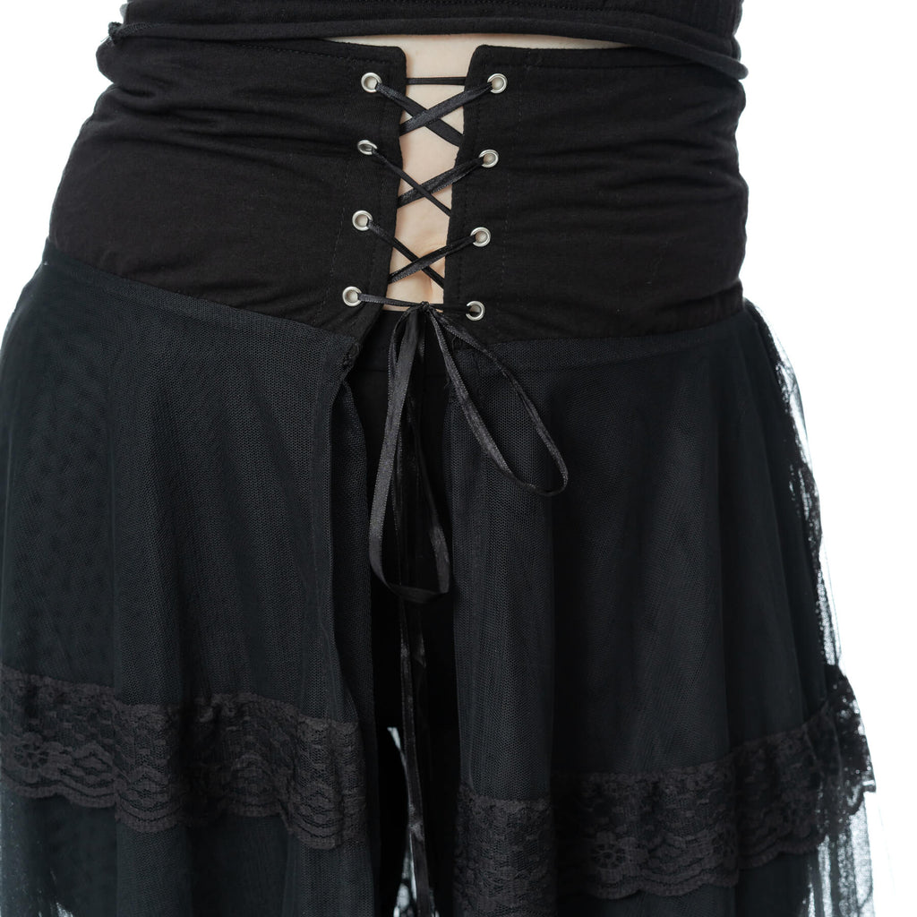 Poizen Industries Eliora Skirt – Black Gothic Sheer Lace Layered Skirt