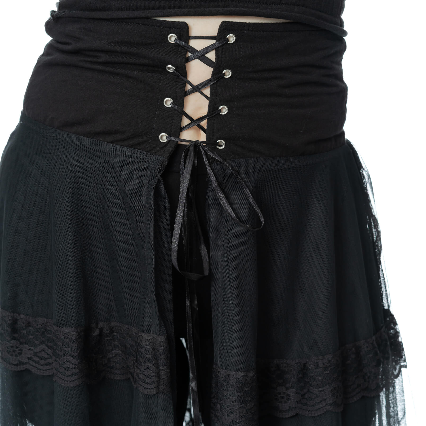 Poizen Industries Eliora Skirt – Black Gothic Sheer Lace Layered Skirt