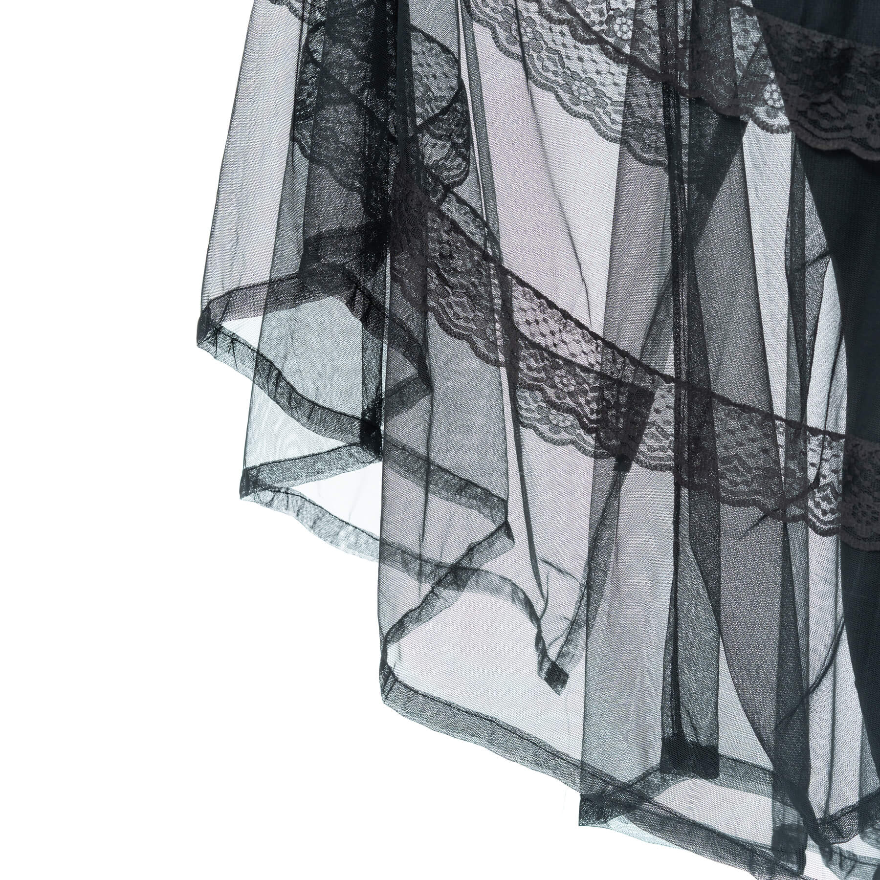 Poizen Industries Eliora Skirt – Black Gothic Sheer Lace Layered Skirt