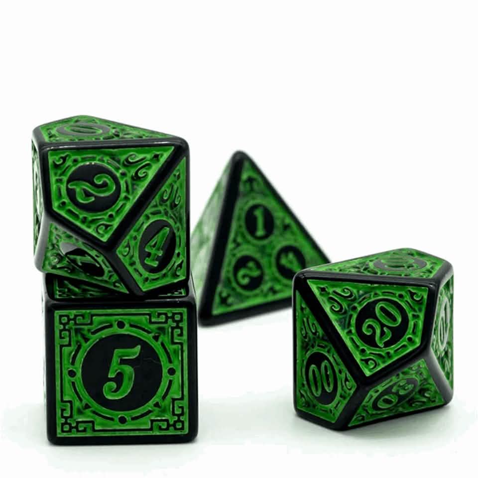 Emerald Runes | Soft Edge Dice | Acrylic | 7 Piece Set