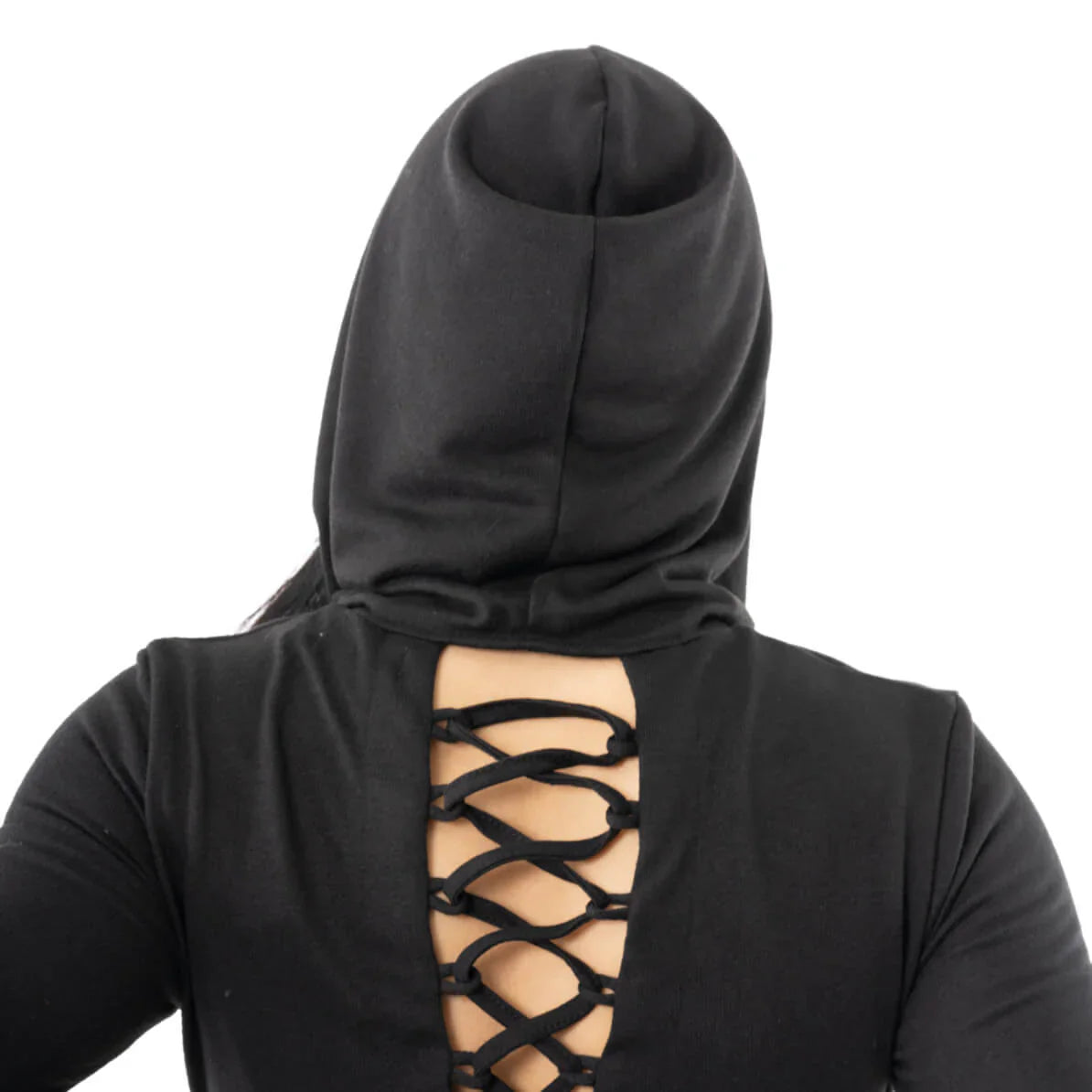 Innocent Lifestyle Emerson Black Hooded Cardigan with Lace Up Detail