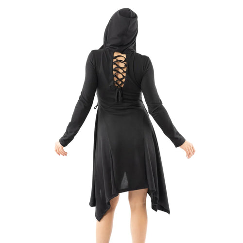 Innocent Lifestyle Emerson Black Hooded Cardigan with Lace Up Detail