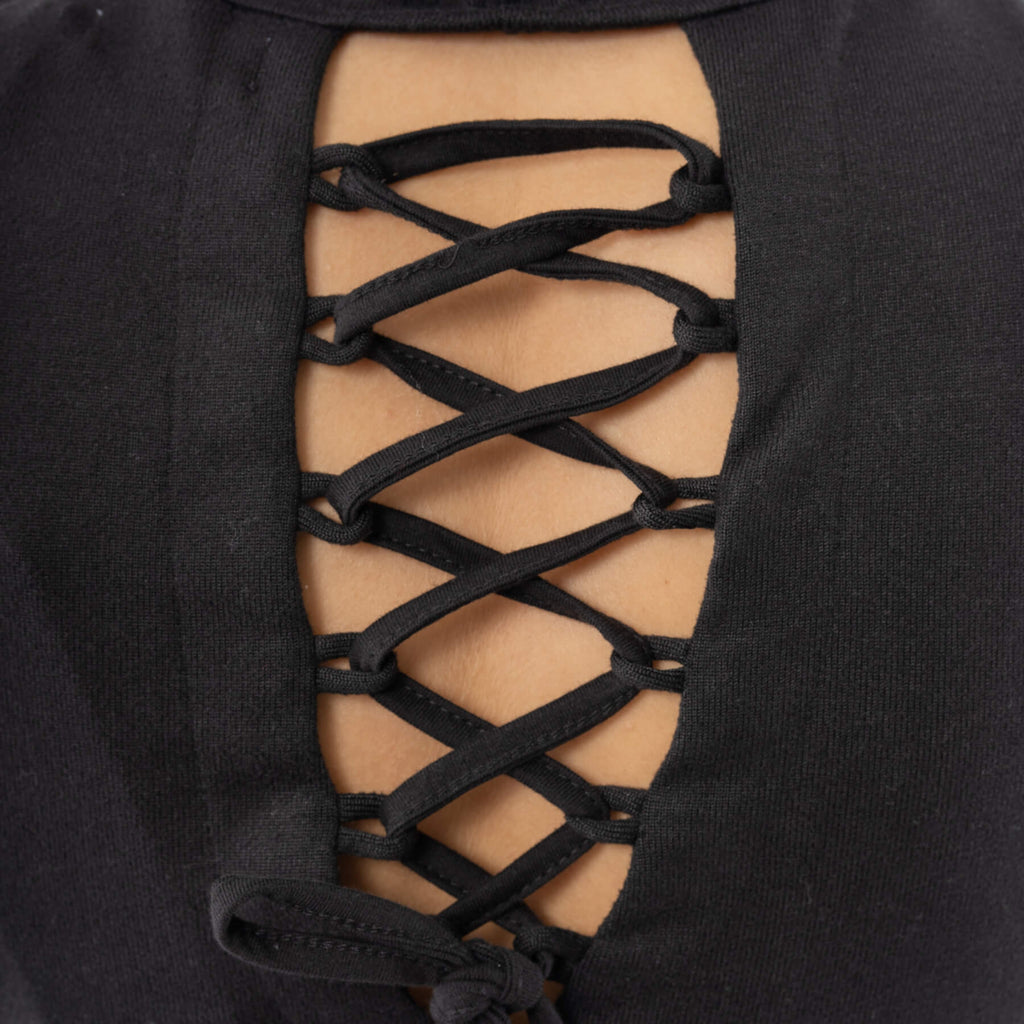 Innocent Lifestyle Emerson Black Hooded Cardigan with Lace Up Detail