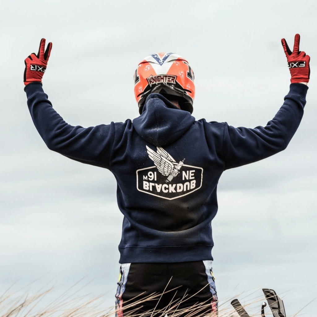 The Black Dub Blue Wings Spark Plug Heavyweight Motorcycle Hoodie