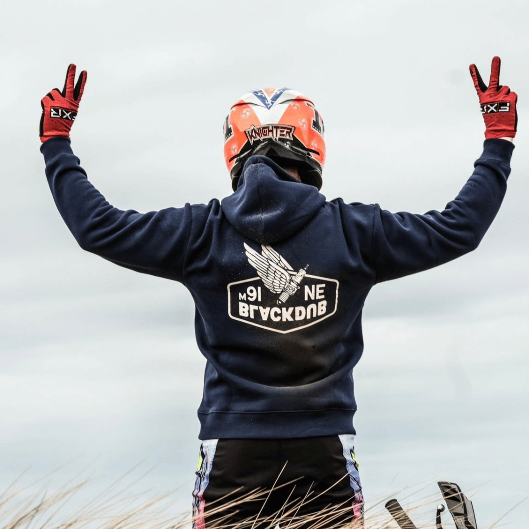 The Black Dub Blue Wings Spark Plug Heavyweight Motorcycle Hoodie