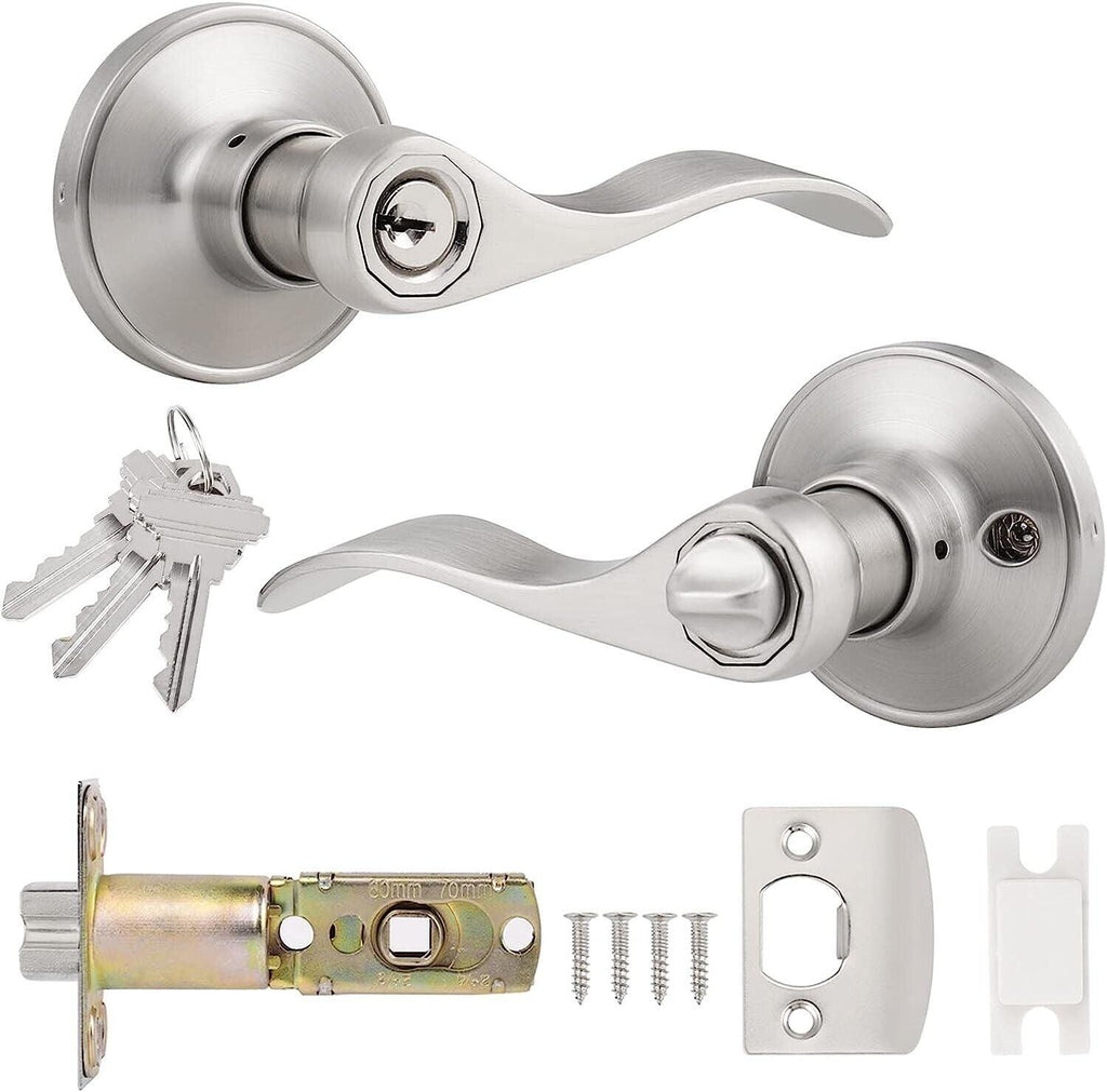 Probrico Wave Style Keyed Entry Door Lever Lock | Satin Nickel