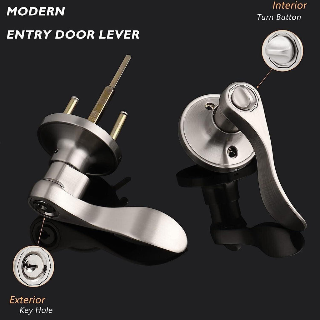 Probrico Wave Style Keyed Entry Door Lever Lock | Satin Nickel