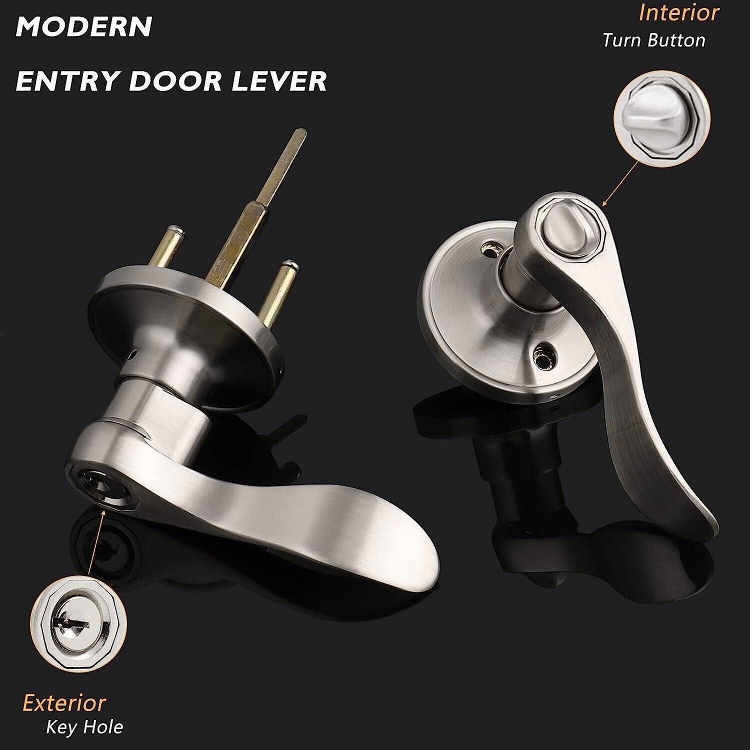 Probrico Wave Style Keyed Entry Door Lever Lock | Satin Nickel