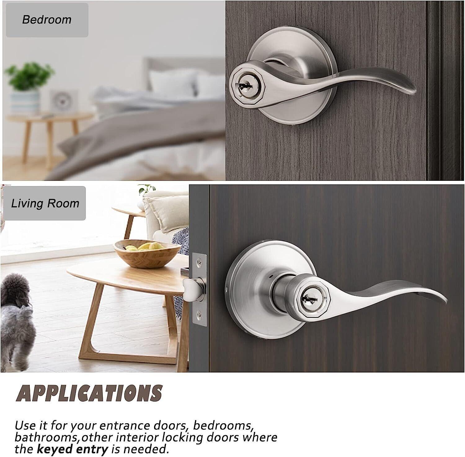 Probrico Wave Style Keyed Entry Door Lever Lock | Satin Nickel
