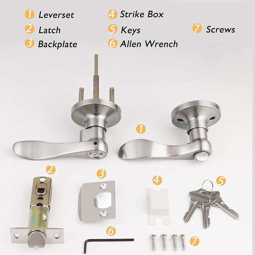 Probrico Wave Style Keyed Entry Door Lever Lock | Satin Nickel