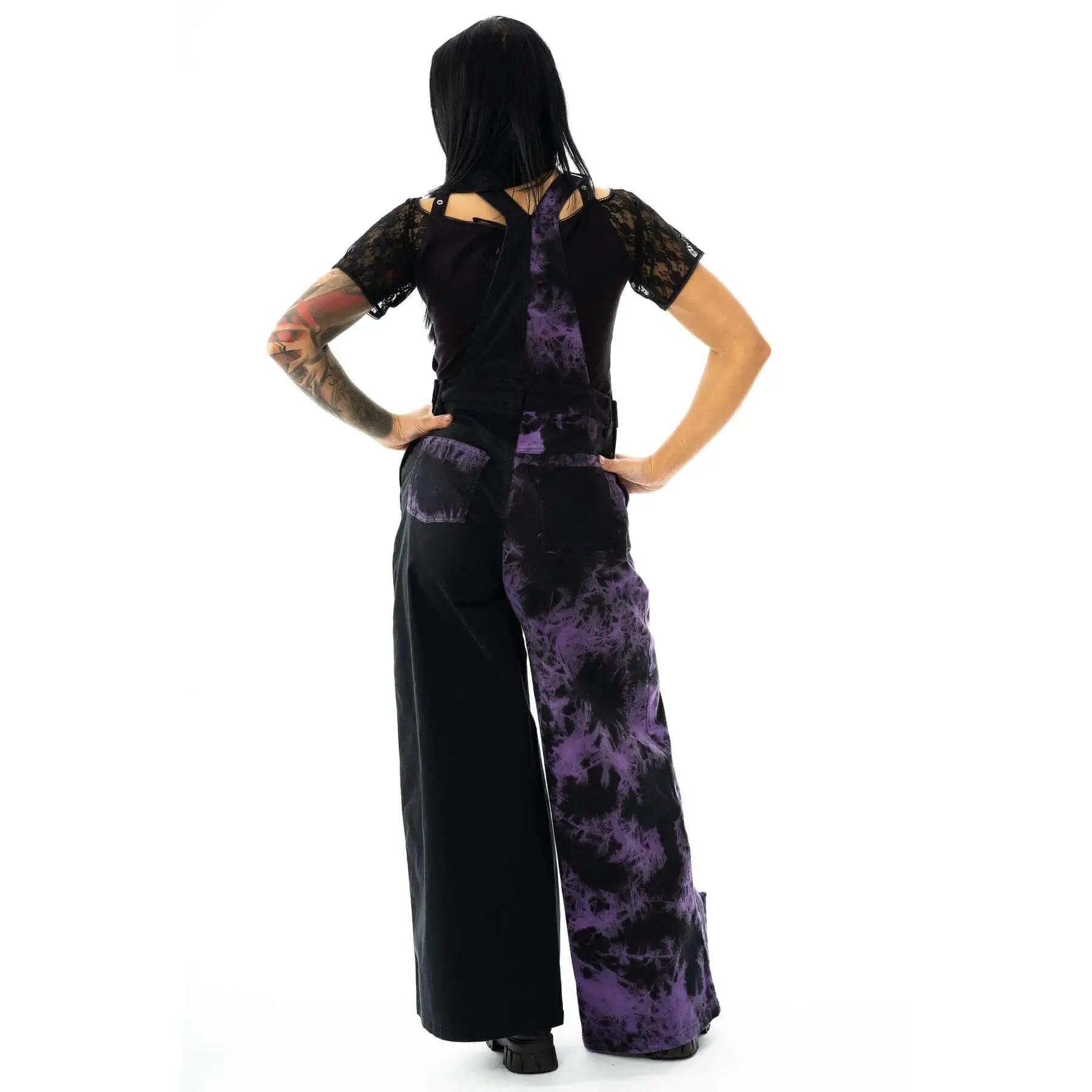 Vixxsin Ever Dungarees – Black and Purple Tie Dye Distressed Denim