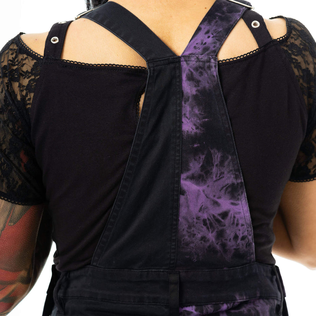Vixxsin Ever Dungarees – Black and Purple Tie Dye Distressed Denim