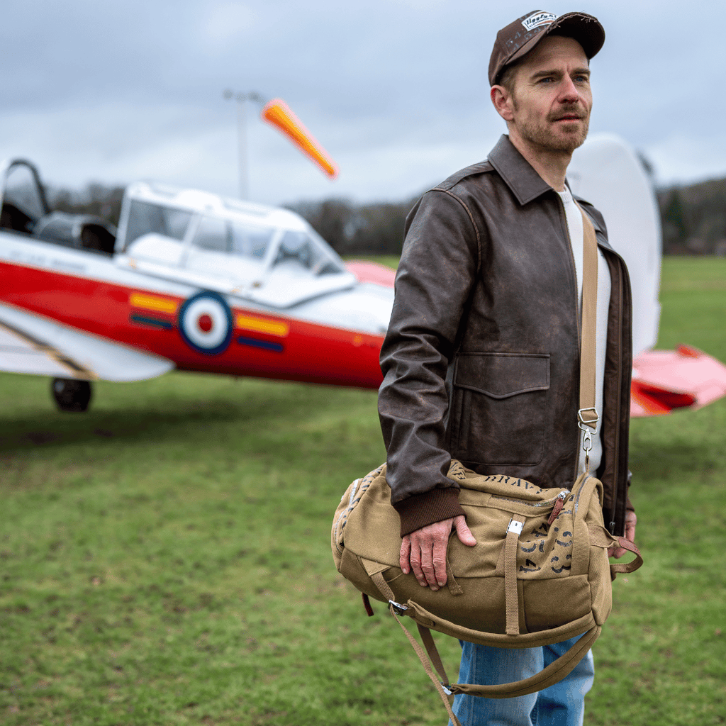 Uggly and Co Aviation Beige Cotton Canvas Military Duffle Bag