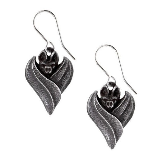 Alchemy Gothic Evil-ution Bat Dangler Earrings | Blackened Pewter