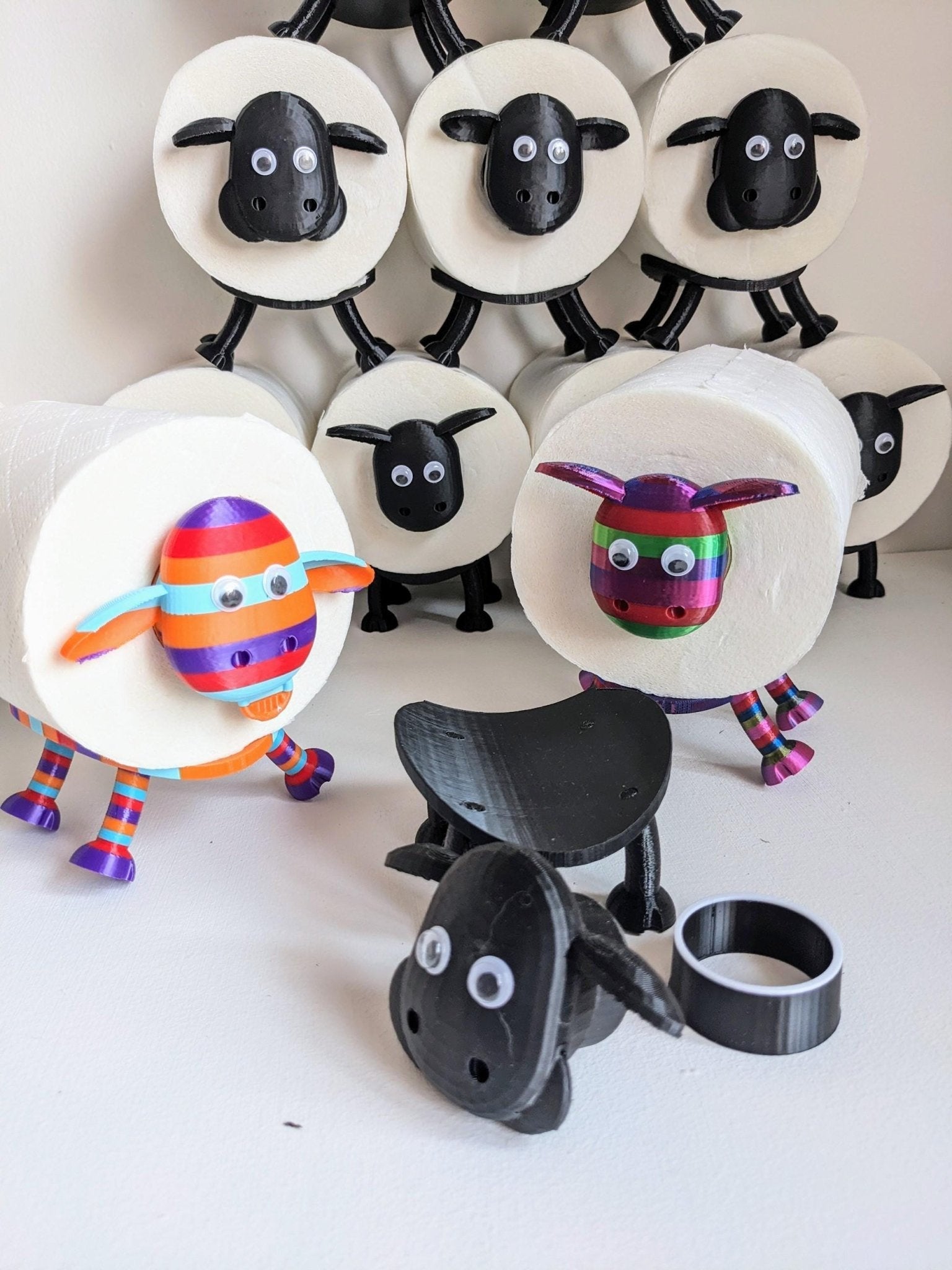 Rainbow Sheep Toilet Roll Holder – 3D Printed Bathroom Decor by Chaddyverse