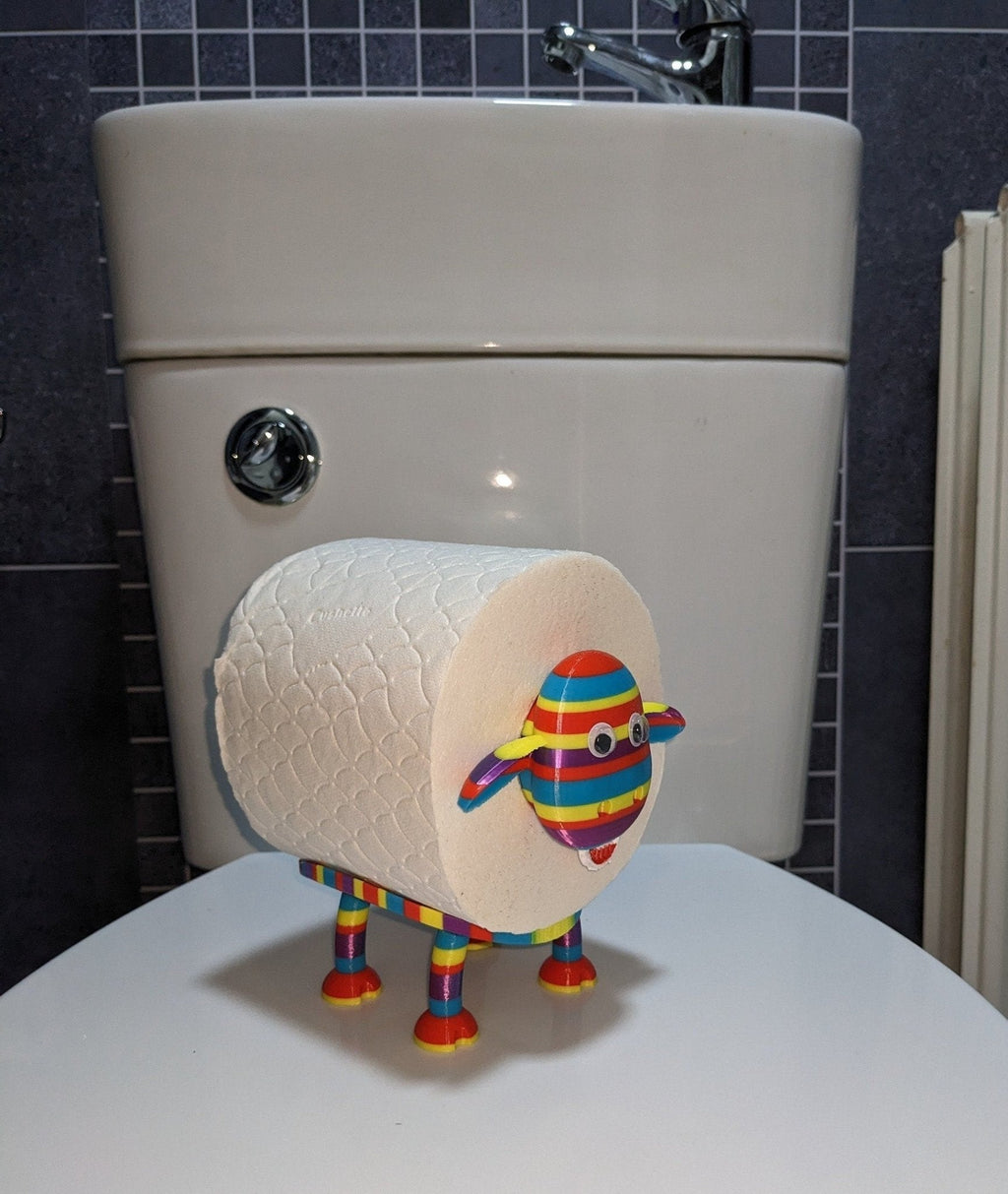 Rainbow Sheep Toilet Roll Holder – 3D Printed Bathroom Decor by Chaddyverse