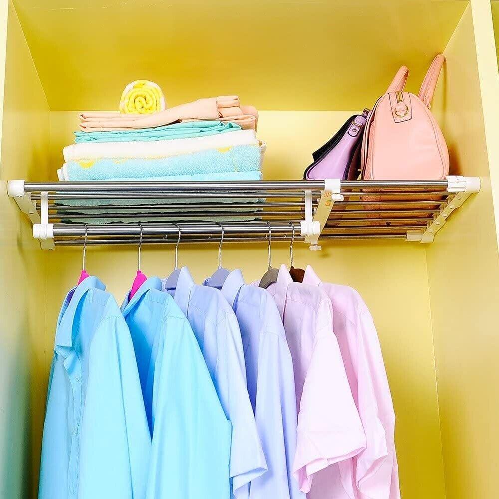 Massive Discounts Extendable Closet Shelf & Rod | 45-70cm Ivory Metal