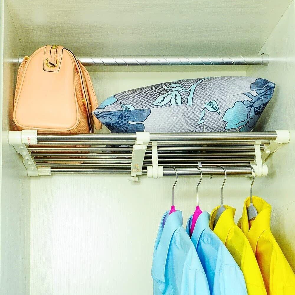 Massive Discounts Extendable Closet Shelf & Rod | 45-70cm Ivory Metal