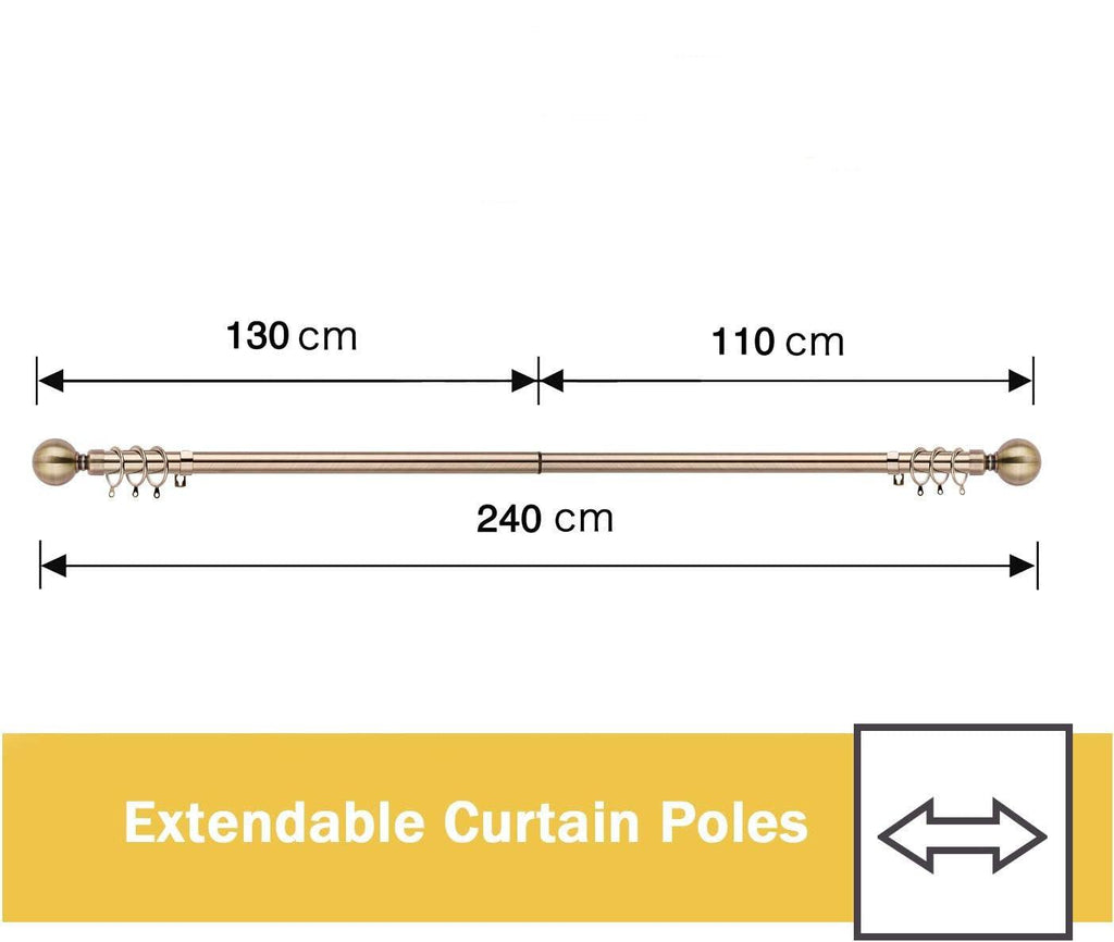 WL.Rocaille Antique Brass Extendable Metal Curtain Pole Set | 130-240cm