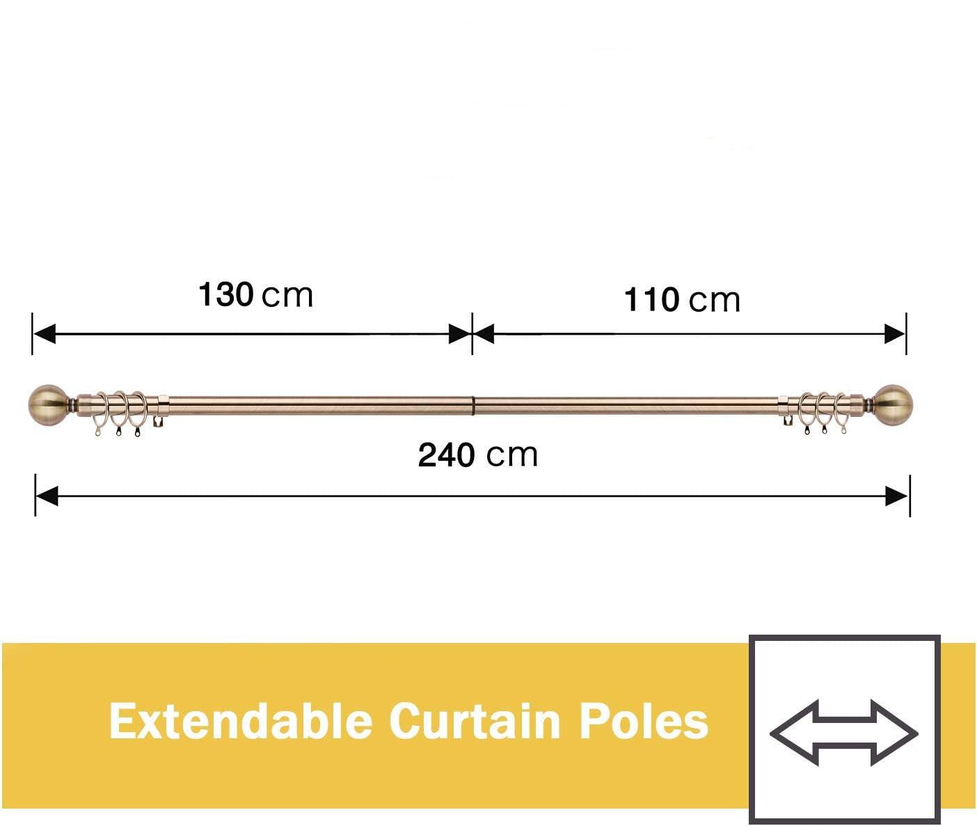 WL.Rocaille Antique Brass Extendable Metal Curtain Pole Set | 130-240cm