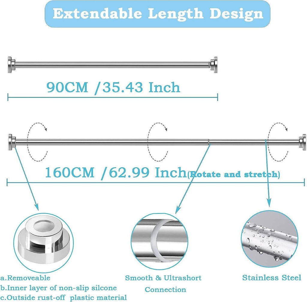 Aiitomg Stainless Steel Tension Shower Curtain Rod, 90-160 cm No-Drill