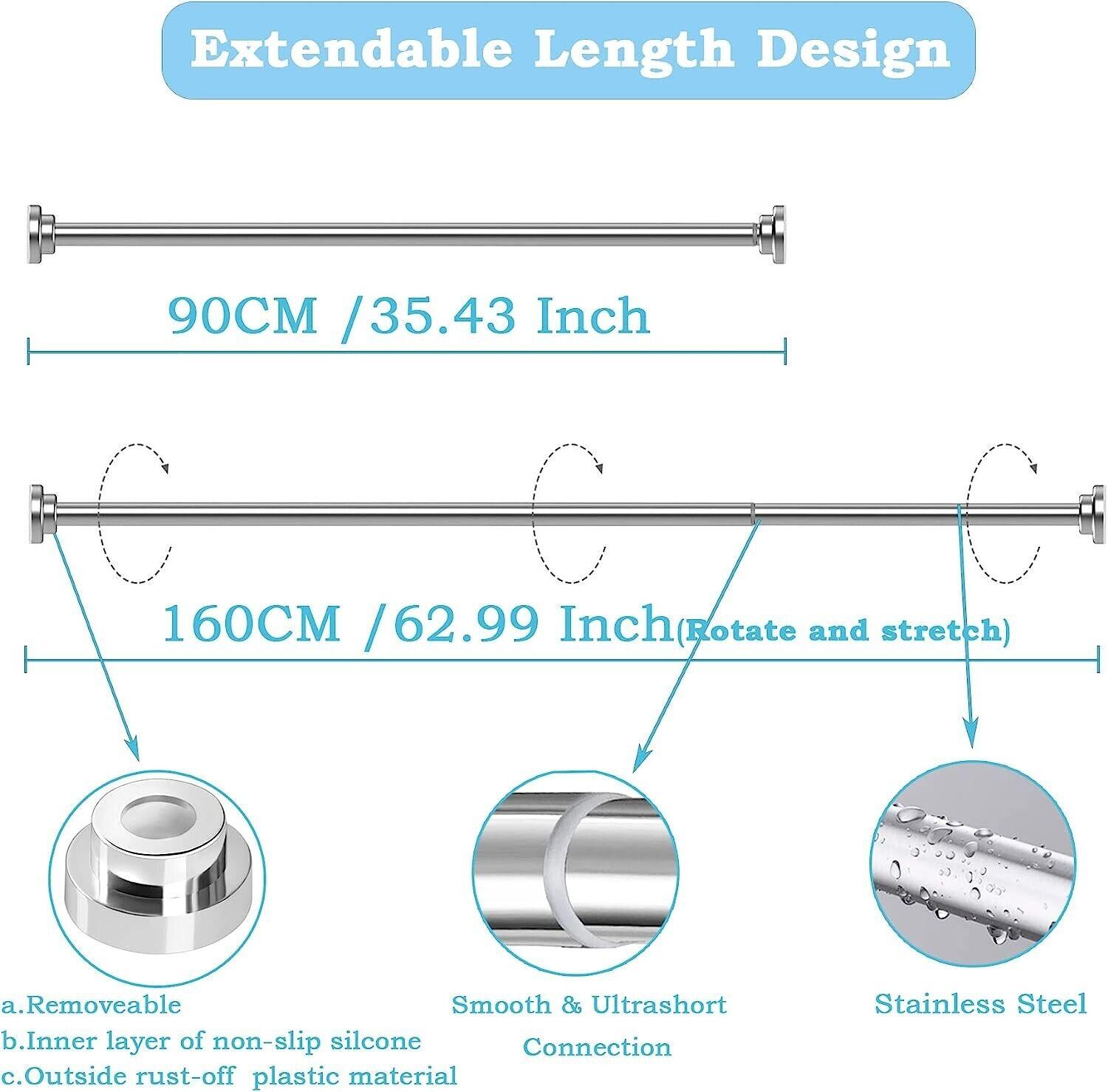 Aiitomg Stainless Steel Tension Shower Curtain Rod, 90-160 cm No-Drill
