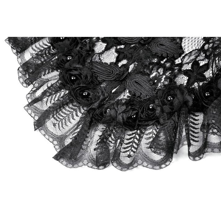 Dark in Love Morwenna Gothic Black Lace Ruffle Capelet with High Collar