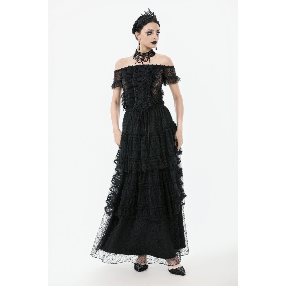 Dark in Love Ophelia Gothic Top – Black Lace Off-Shoulder Corset Style