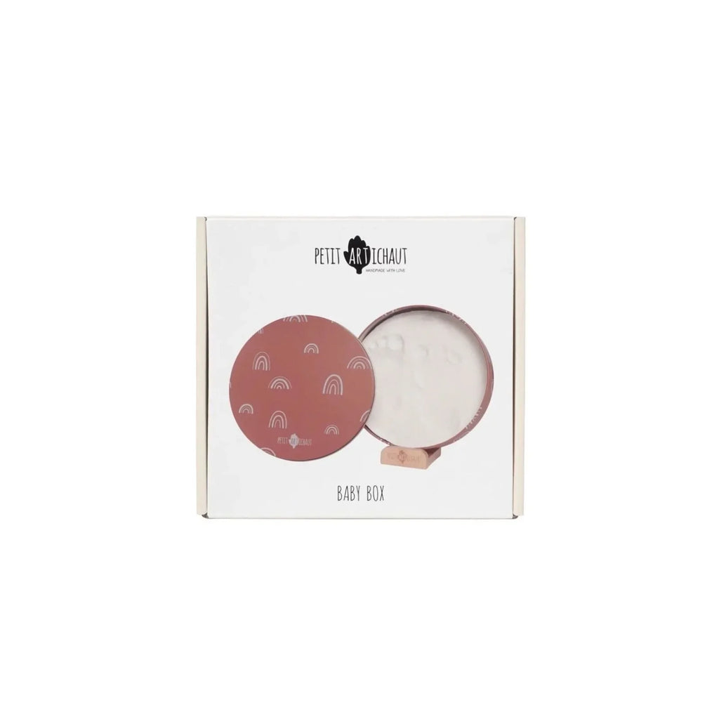 Petit Artichaut Baby Hand & Foot Imprints Round Box - Rainbow Terracotta