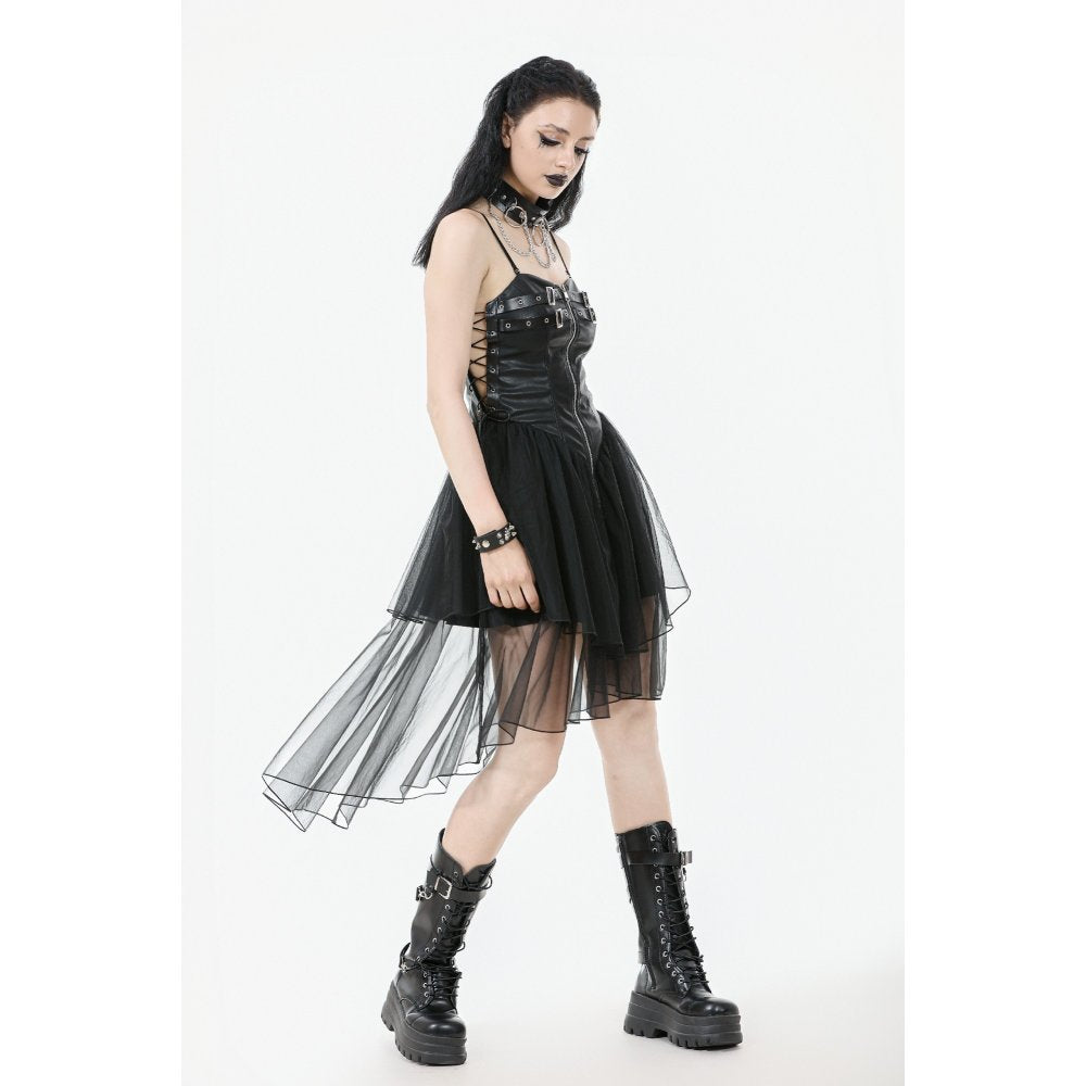 Dark in Love Isolde Gothic High-Low Dress - Faux Leather Corset