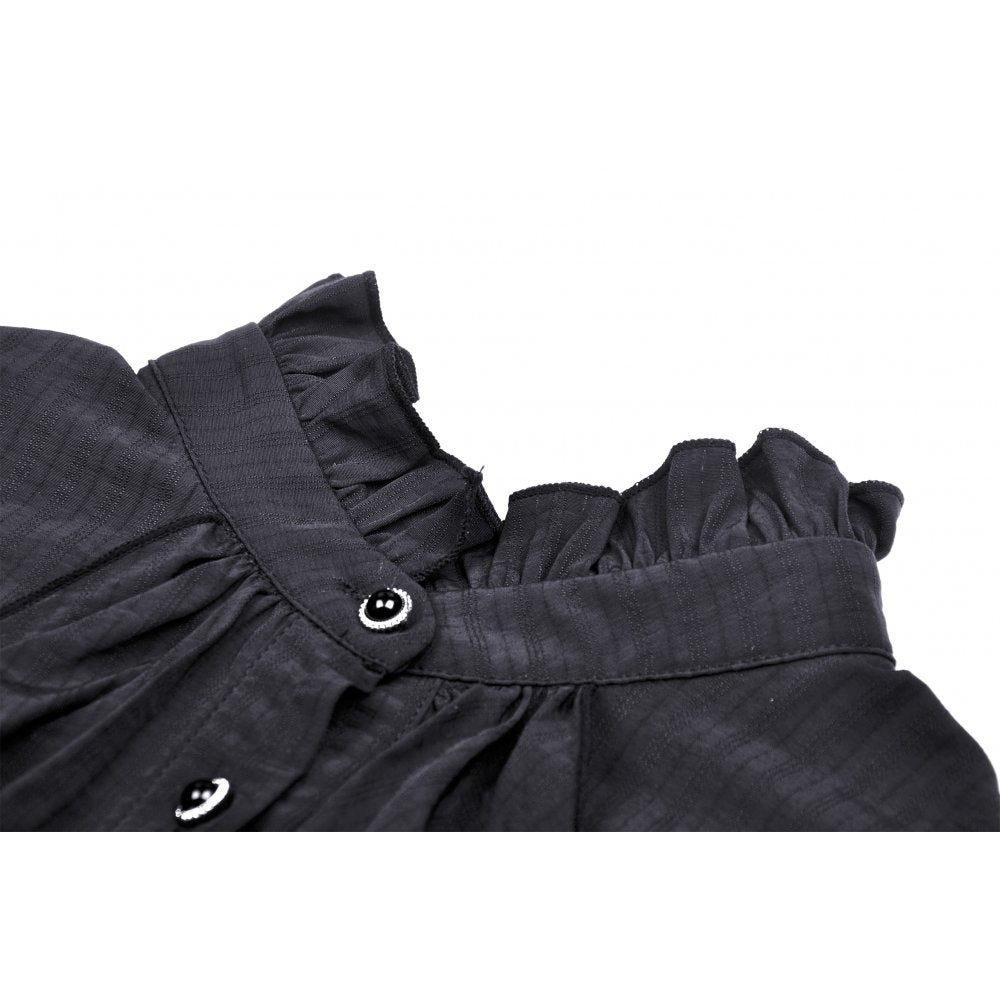 Dark In Love Sinead Black Gothic Blouse – Short Puff Sleeve Ruffle Collar