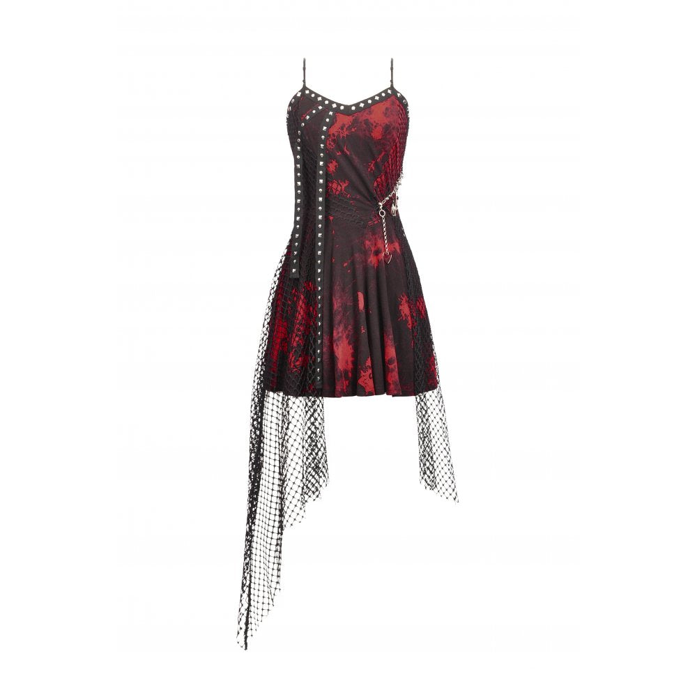Dark in Love Bellatrix Red & Black Mesh Gothic Asymmetrical Dress