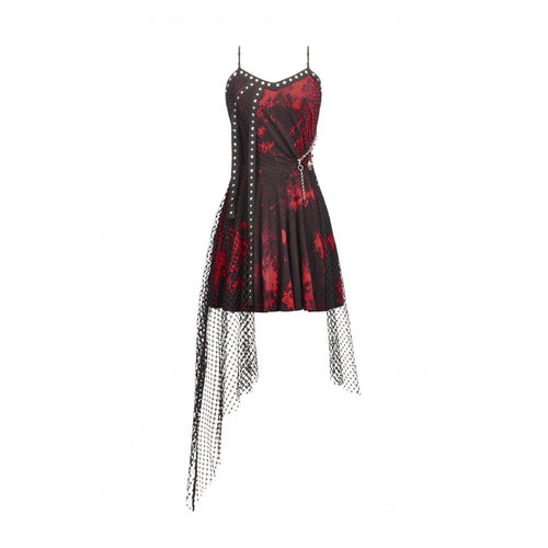 Dark in Love Bellatrix Red & Black Mesh Gothic Asymmetrical Dress