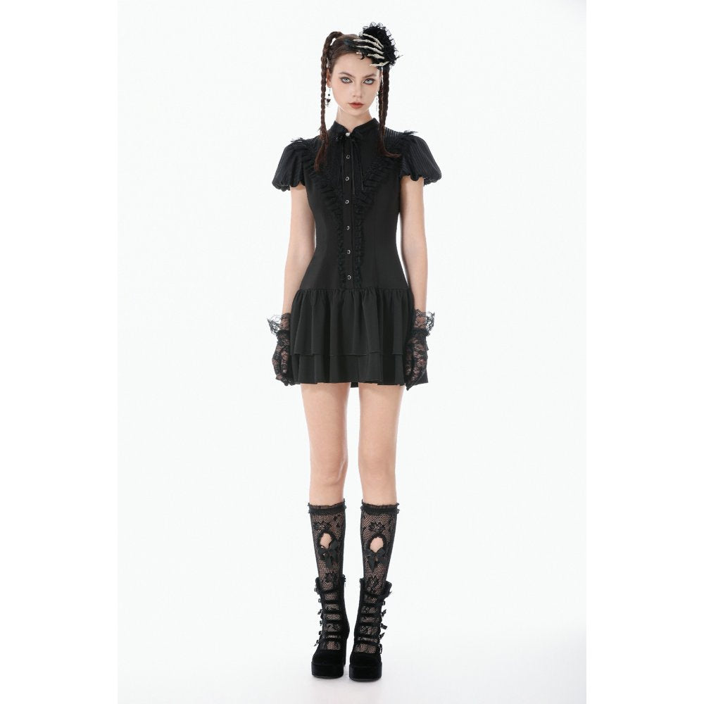 Dark in Love Lolita Bow-Trim Lace Dress | Gothic High-Low Evening Gown