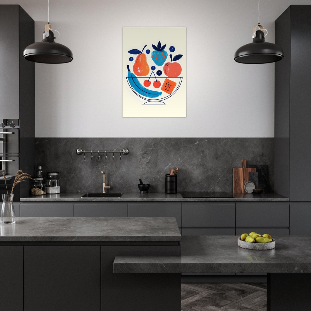 Modern Fruit Bowl Poster - Scandinavian Kitchen Wall Art - Colorful Food Illustration Print