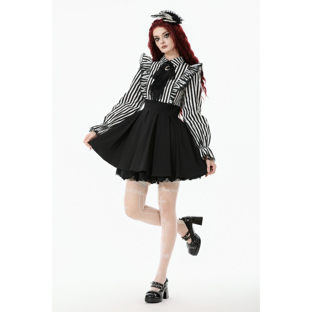 Dark in Love Striped Ruffle Gothic Lolita Dress – Black and White