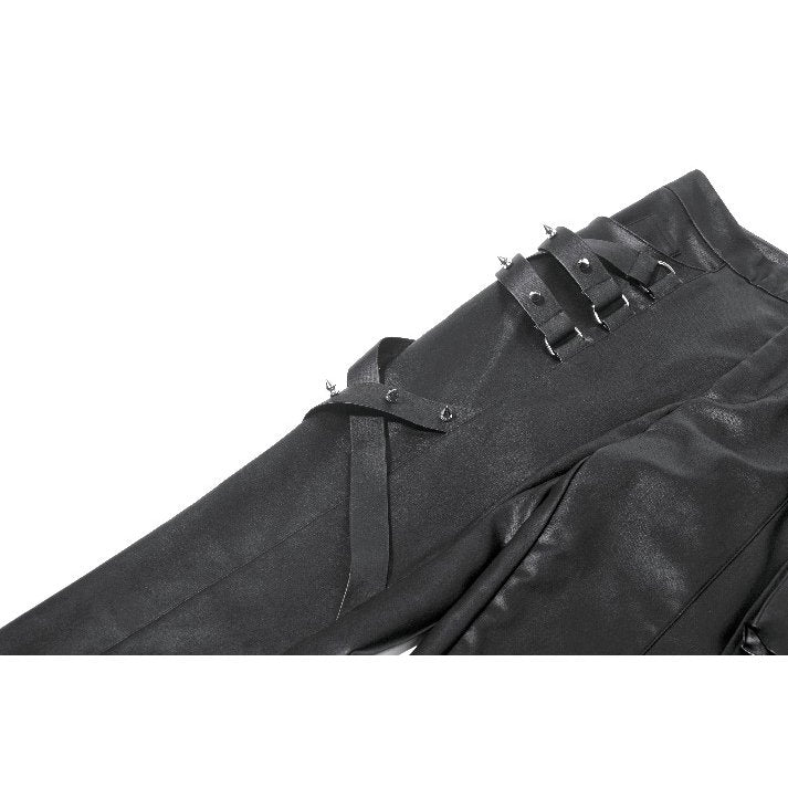 Dark in Love Punk Leather-Look Strap Detail Trousers | High-Waisted