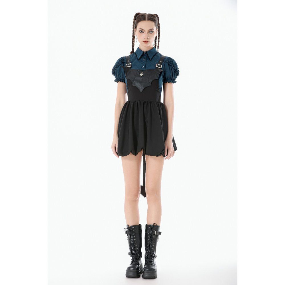 Dark In Love Lilith Bat Harness Gothic Bubble Dress with Faux Leather