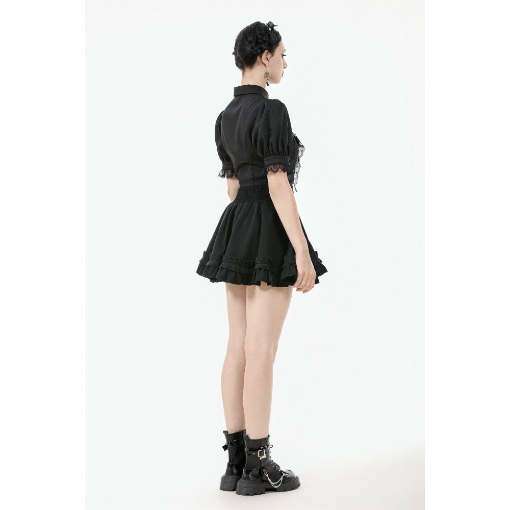 Dark in Love Viktoria Gothic Blouse – Black Lace Ruffle Victorian Top