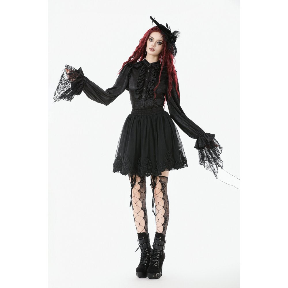 Dark in Love Bellatrix Gothic Embroidered Mesh Petticoat Skirt – Black