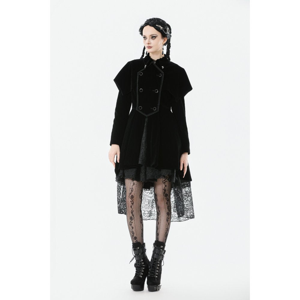 Dark in Love Lilith Officer Velvet Coat – Black Gothic High-Low Jacket
