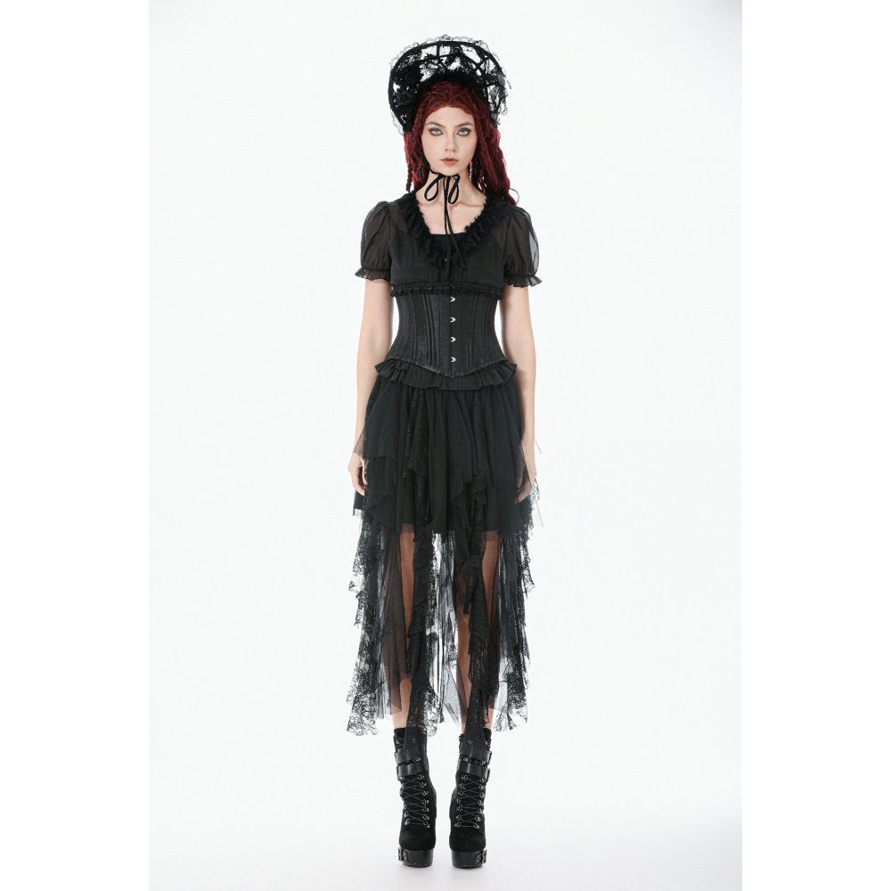 Dark in Love Dark Fairy Lace Skirt – Black Gothic High-Low Mesh