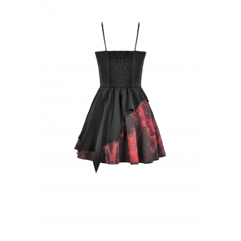 Dark in Love Nyssa Goth Mini Dress – Black & Red Strap Detail