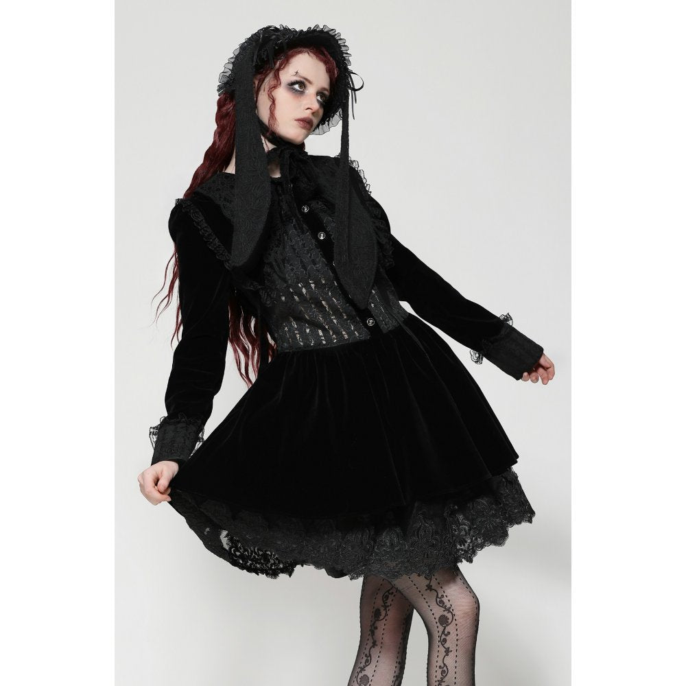Dark in Love Elowen Black Gothic Lolita Rabbit Ear Bonnet | Rose Lace