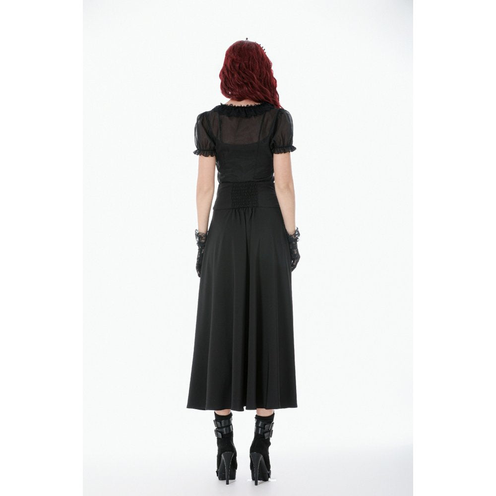 Dark in Love Gothic Long Skirt – High Waist Lace Inset Flowing Skirt