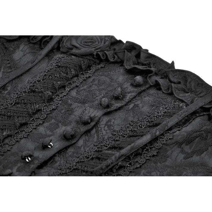 Dark in Love Selene Black Floral Jacquard Ruffled Corset Top