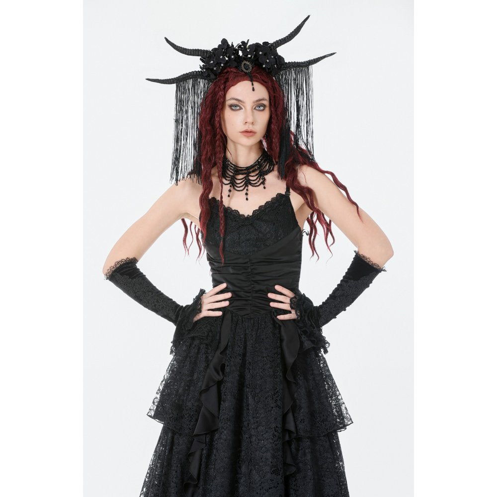 Dark in Love Black Gothic Satin and Lace Tiered Corset Dress